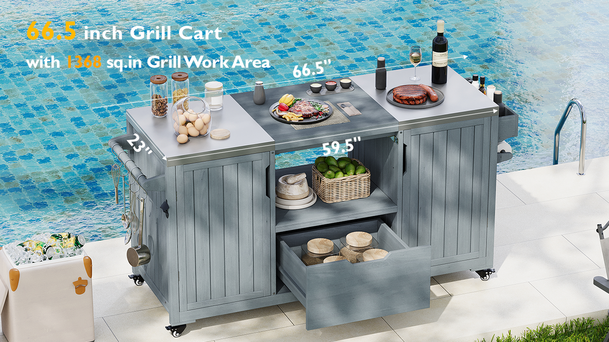 K&K outdoor kitchen island gray wood with stainless tops for Big Green Egg HouseOfZazla on Tampa Home & Garden Store