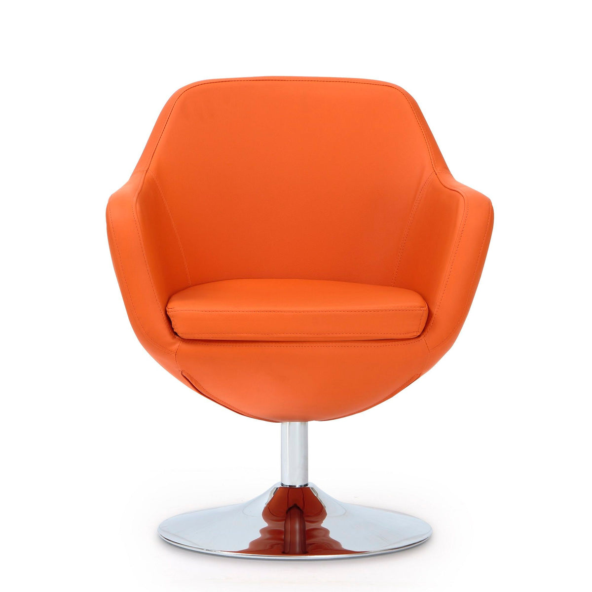 Caisson Swivel Lounge Chair in orange leather with chrome pedestal base on Tampa Home & Garden Store