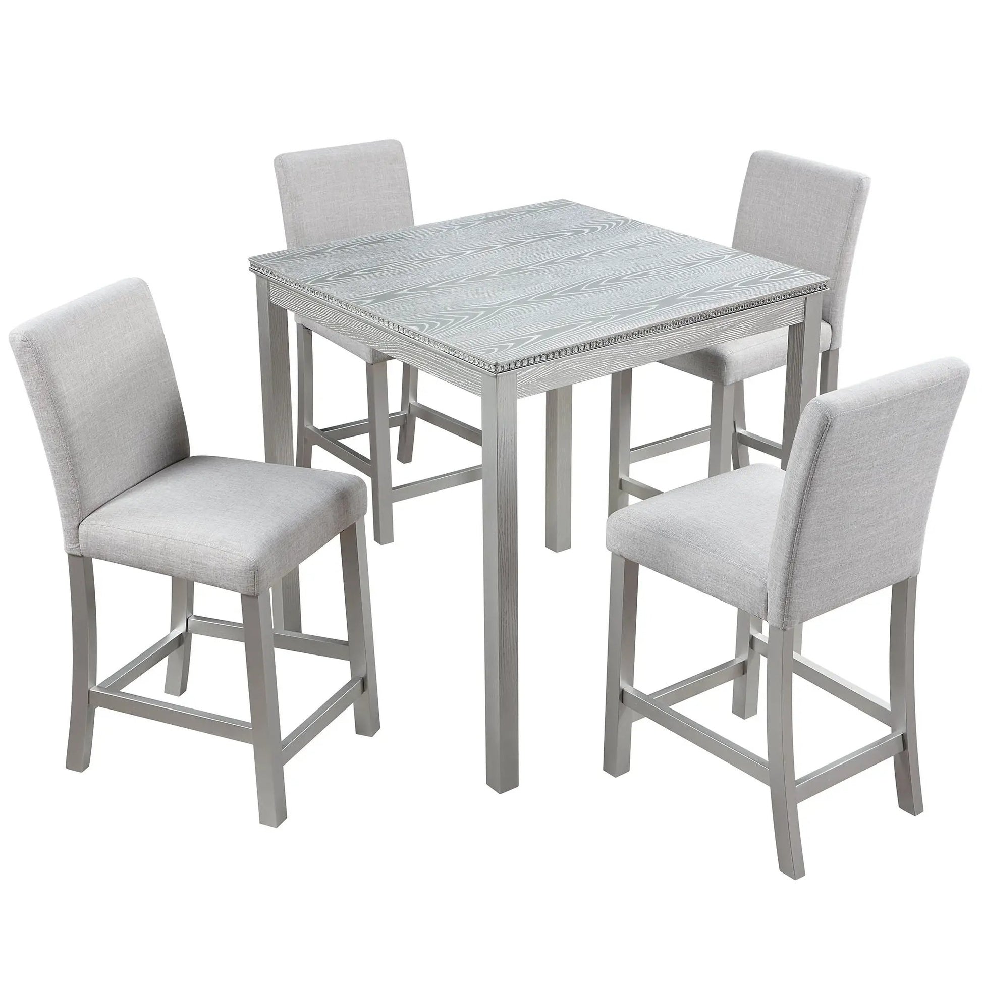 5 piece counter height dining set with square silver table and 4 gray upholstered chairs on Tampa Home & Garden Store