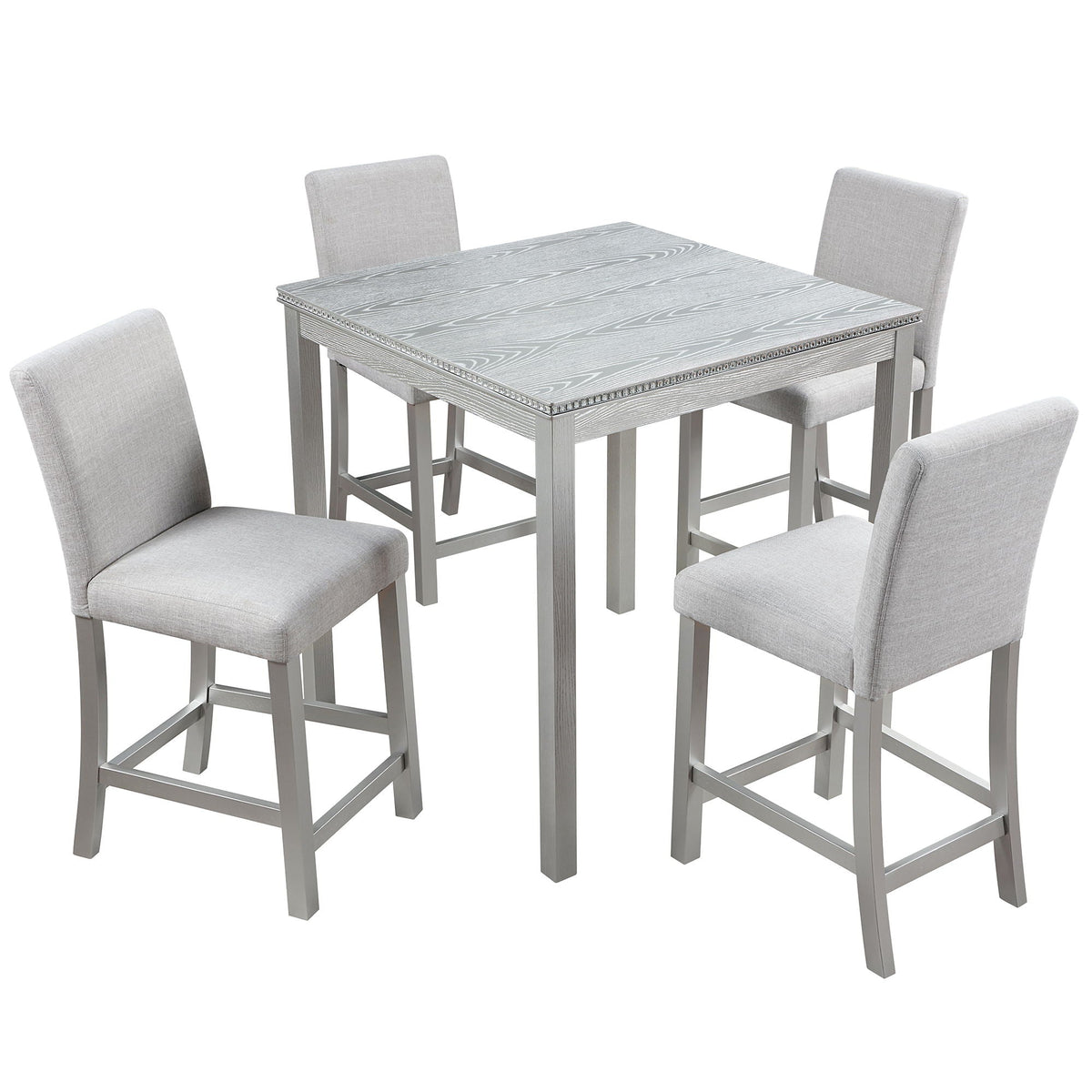 Counter height 5-piece dining set with 4 upholstered gray chairs and rhinestone trim table on Tampa Home & Garden Store