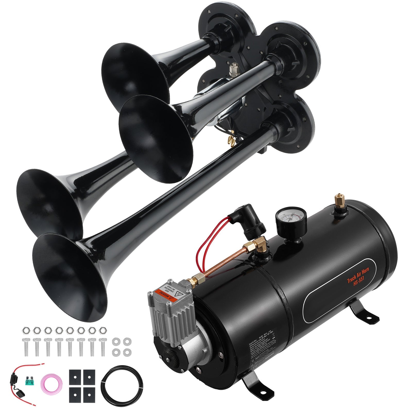 Train Horns Kit, 4-trumpet black air horns with compressor and gauge for pickup trucks HouseOfZazla on Tampa Home & Garden Store