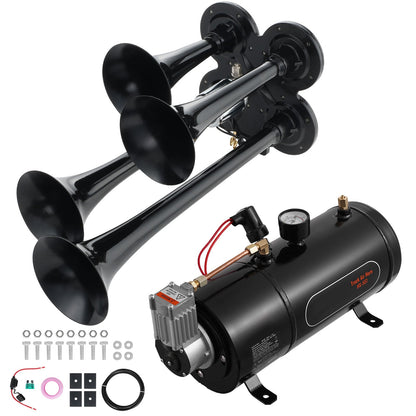 Train Horns Kit, 4-trumpet black air horns with compressor and gauge for pickup trucks HouseOfZazla on Tampa Home & Garden Store