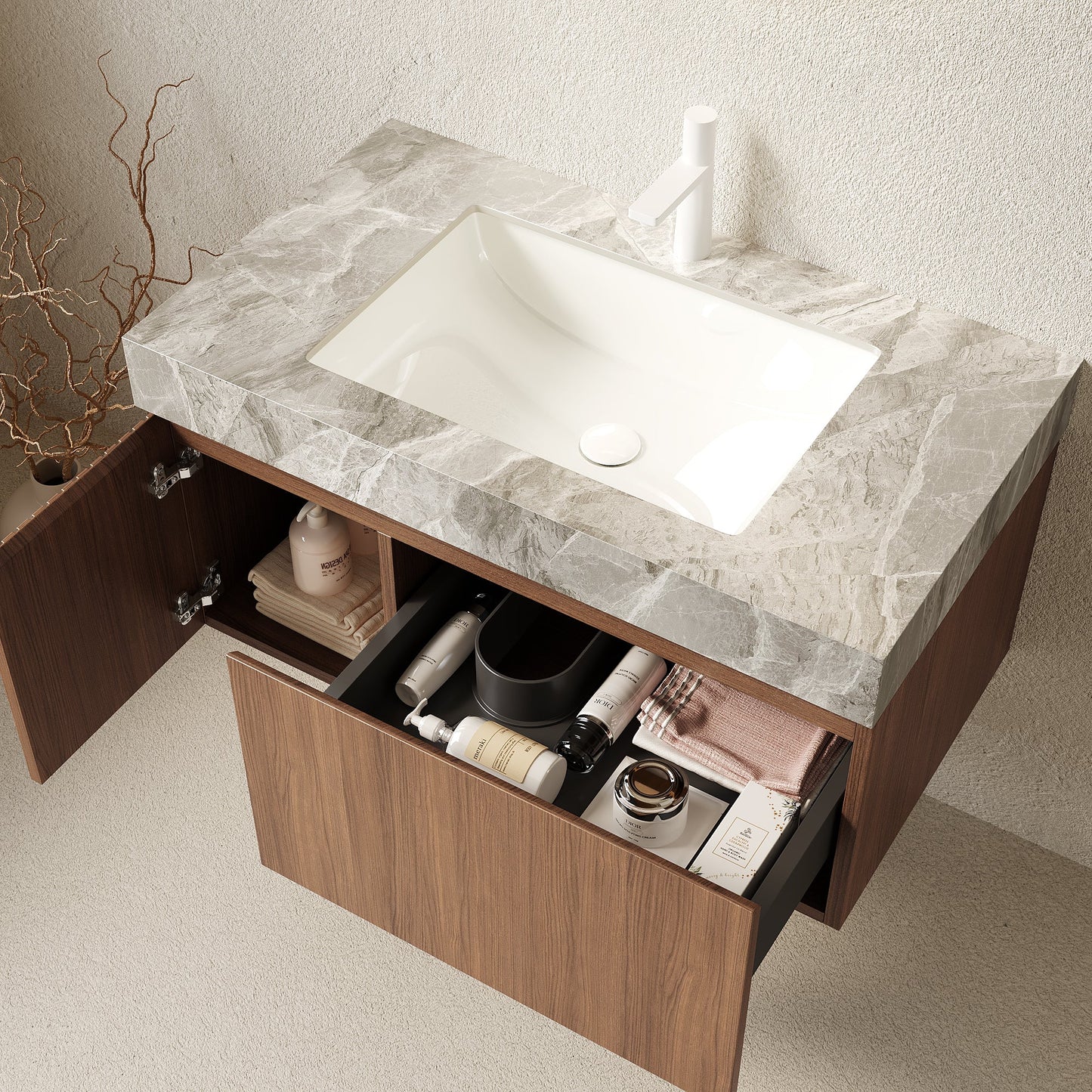 MURI 36in bathroom vanity with sink, plywood cabinet with drawer & door, HouseOfZazla on Tampa Home & Garden Store