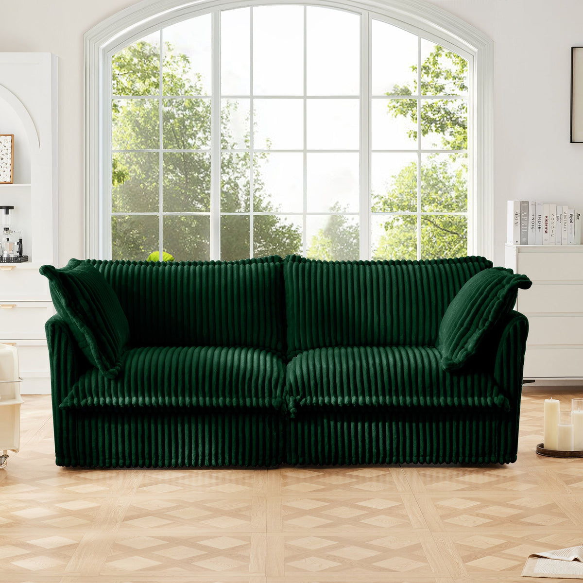 Modern Slipcovered Two Seat Corduroy Sofa