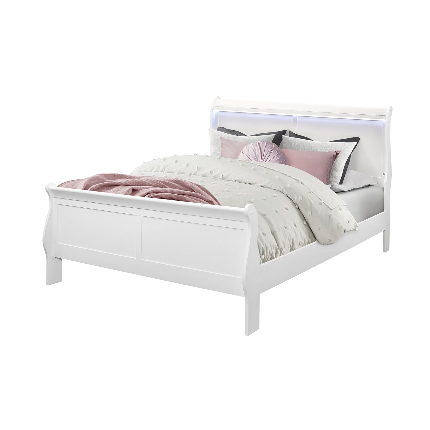 Charlston modern sleigh bed with LED lighting, white finish, HouseOfZazla Sleigh Beds on Tampa Home & Garden Store