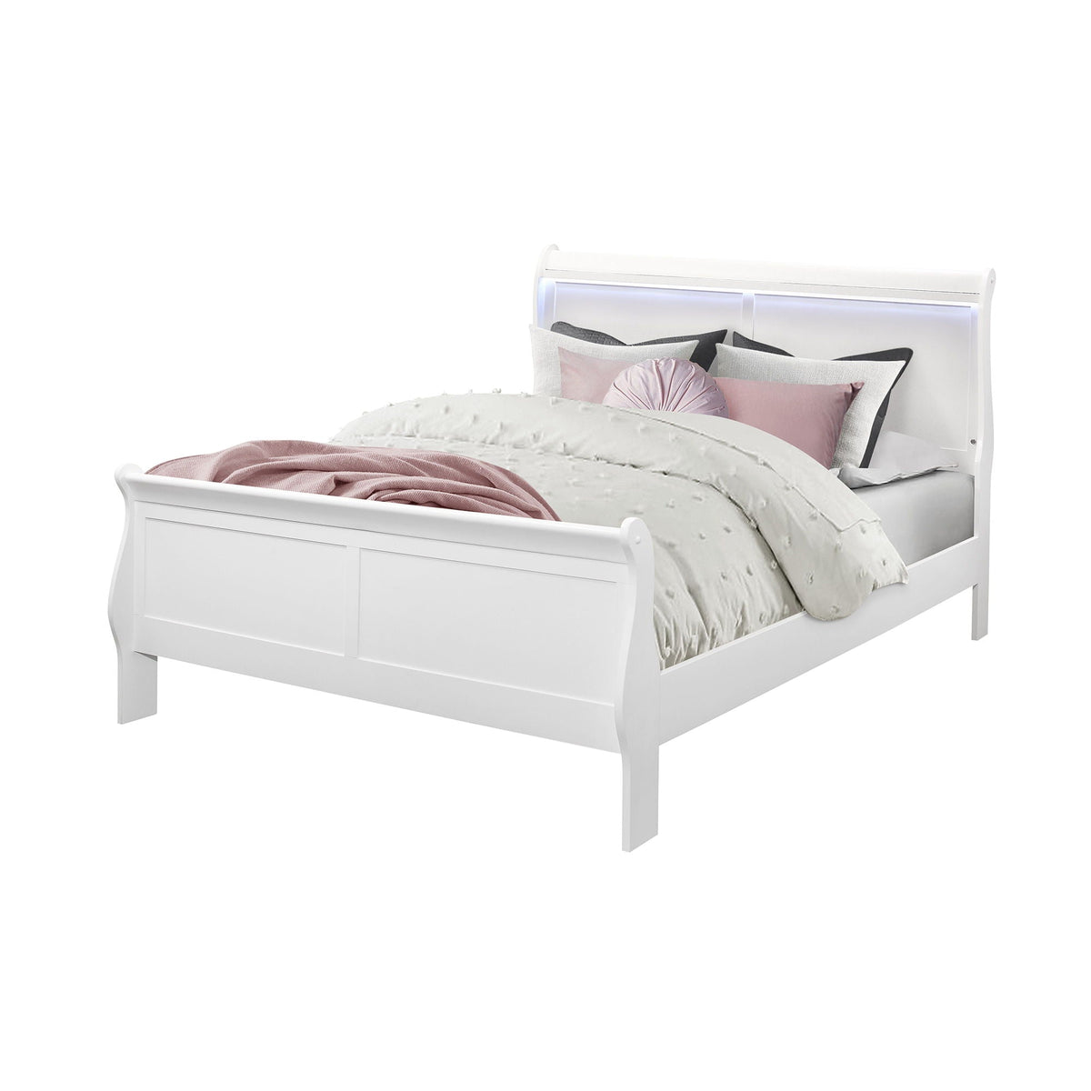 Charlston modern sleigh bed with LED lighting, white finish, HouseOfZazla Sleigh Beds on Tampa Home & Garden Store