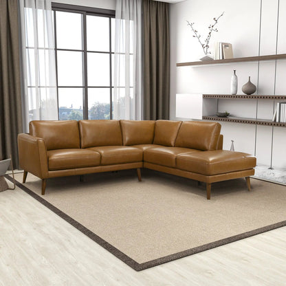 Benson sectional sofa with chaise in tan leather, mid-century legs, Unique Piece Furniture on Tampa Home & Garden Store