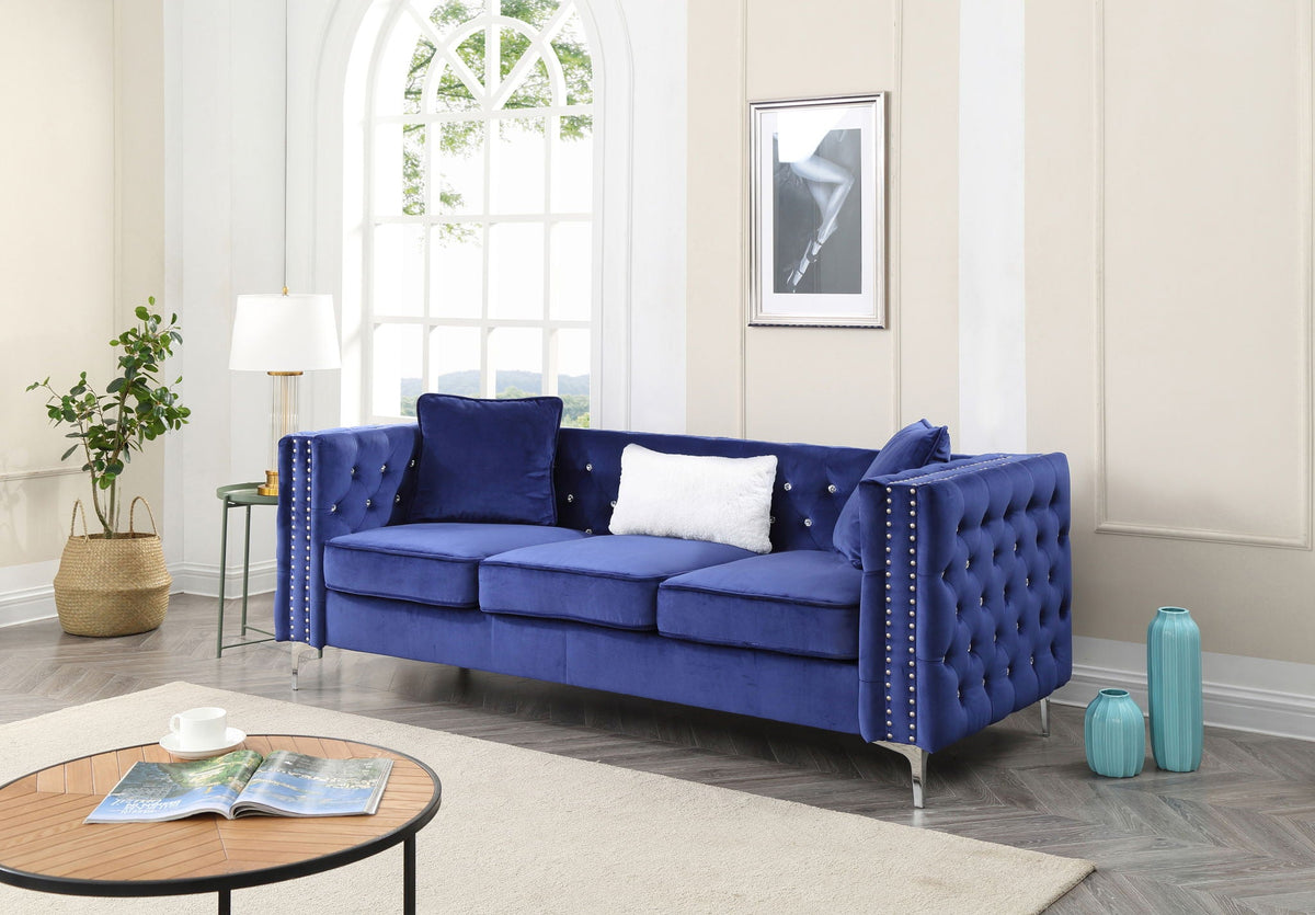 Modern Tufted Sofa With Steel Legs and a Cushion