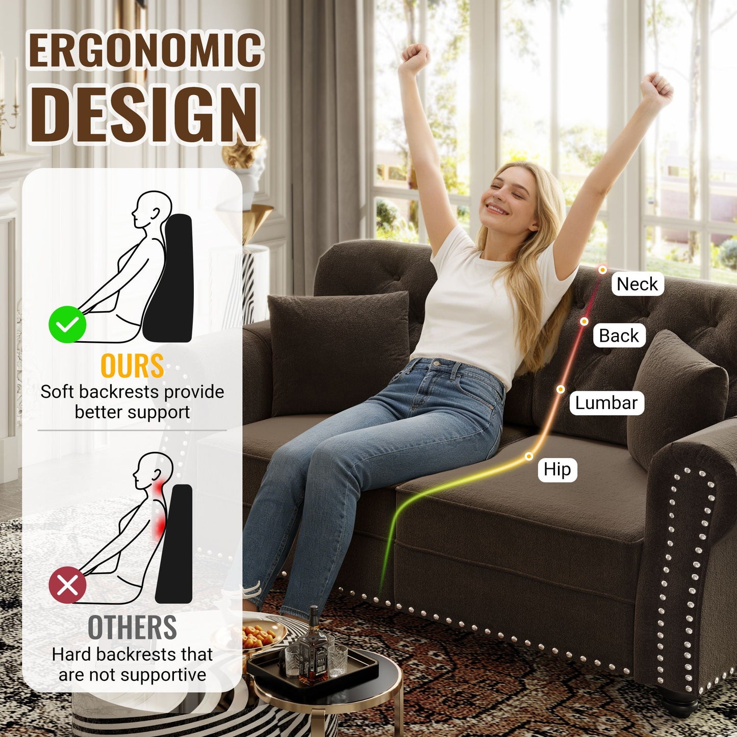 Modern Upholstered 3 Seater Sofa Set and Ottoman