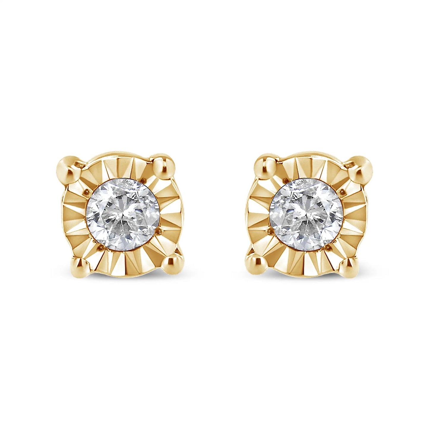 Pair of stud earrings in 10K yellow gold plated sterling silver with round diamond, miracle-set on Tampa Home & Garden Store