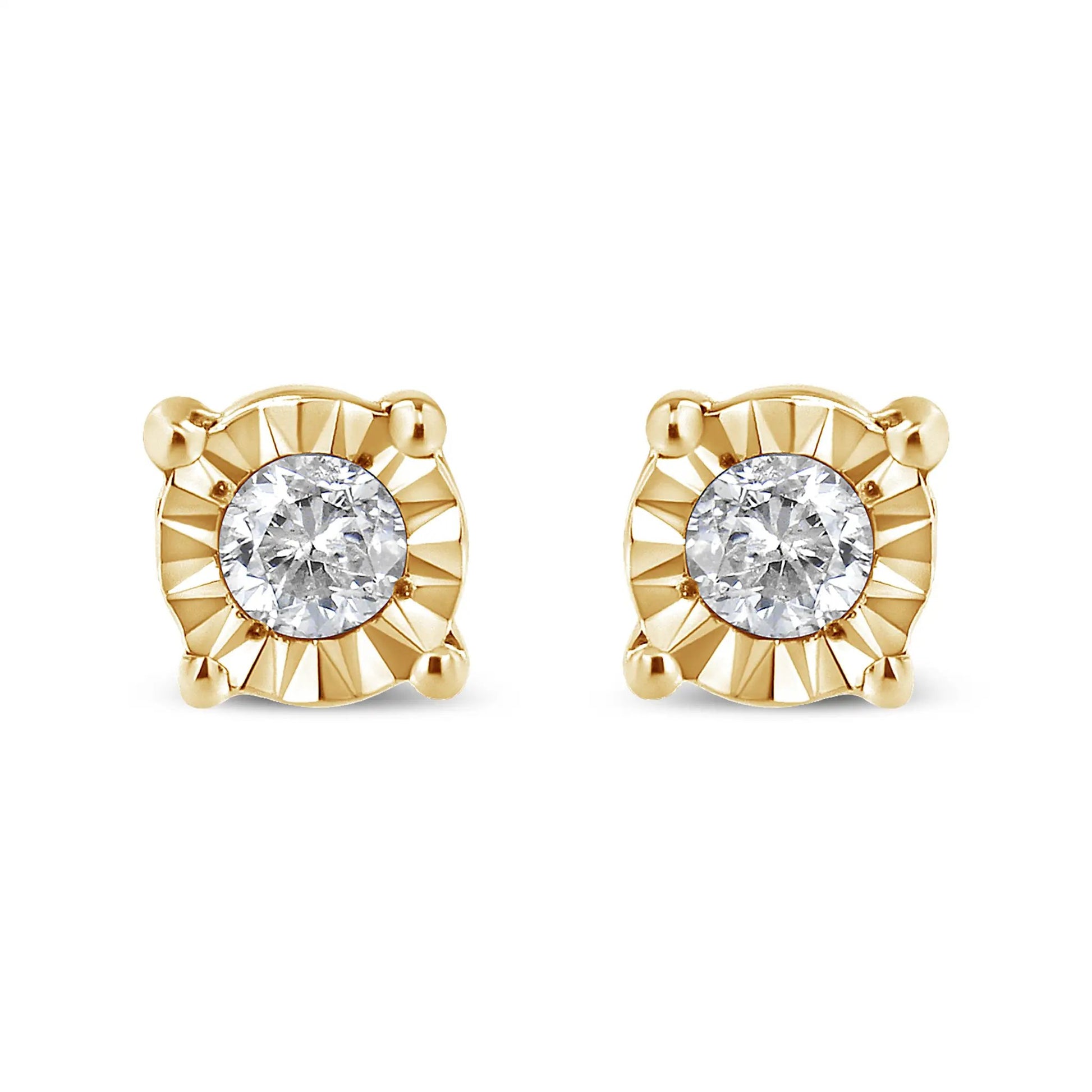 Pair of stud earrings in 10K yellow gold plated sterling silver with round diamond, miracle-set on Tampa Home & Garden Store