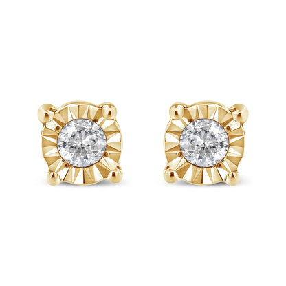 Pair of stud earrings in 10K yellow gold plated sterling silver with round diamond, miracle-set on Tampa Home & Garden Store