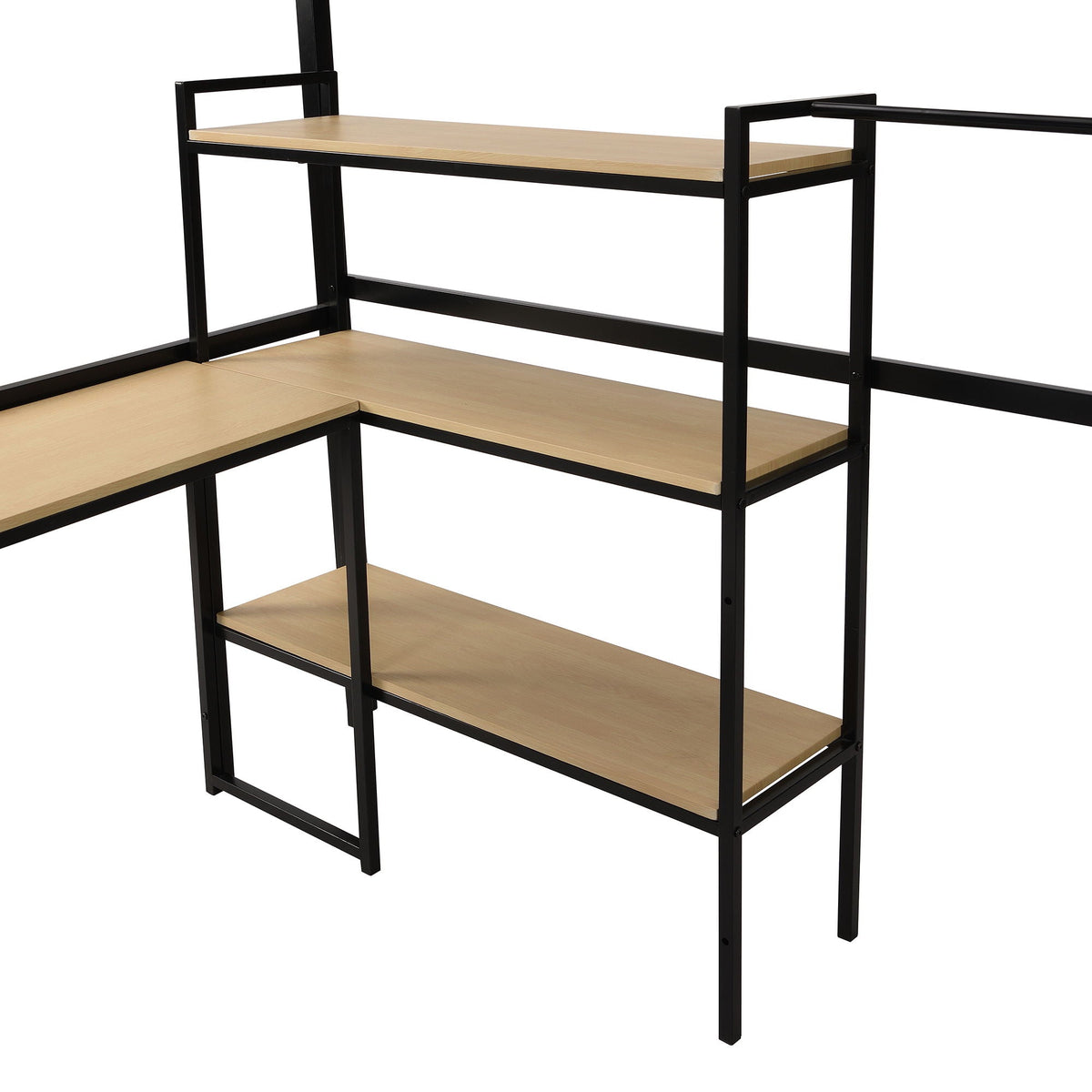 Full Size Loft Bed with Staircase and built-in desk, black metal frame with wood surfaces on Tampa Home & Garden Store