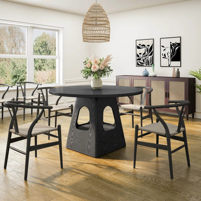 Farmhouse round dining table with storage base in dark wood by Unique Piece Furniture on Tampa Home & Garden Store