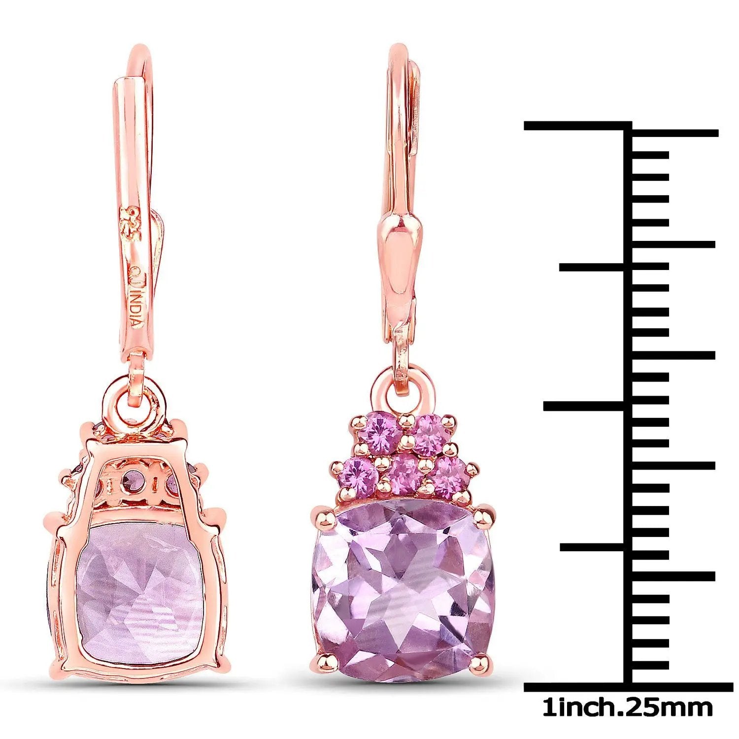 Earrings rose gold .925 silver drop with pink rhodolite and lavender amethyst Bids.com on Tampa Home & Garden Store