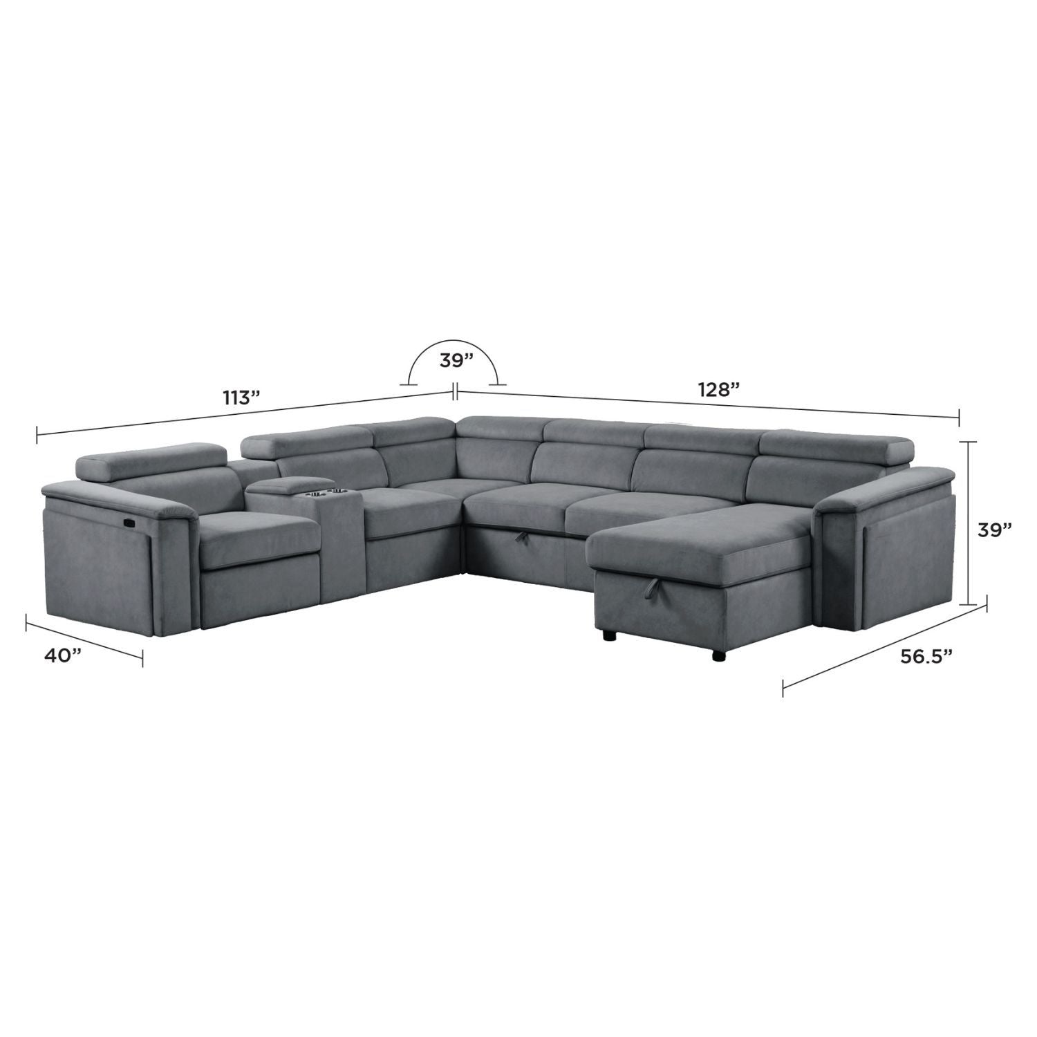 Harvey power reclining sleeper sectional by HouseOfZazla in gray fabric with chaise on Tampa Home & Garden Store