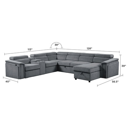 Harvey power reclining sleeper sectional by HouseOfZazla in gray fabric with chaise on Tampa Home & Garden Store