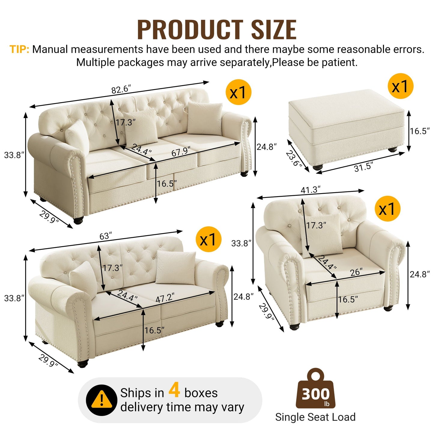 Upholstered Sofa Set with Nailhead and Pillows