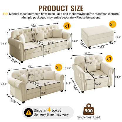 Upholstered Sofa Set with Nailhead and Pillows