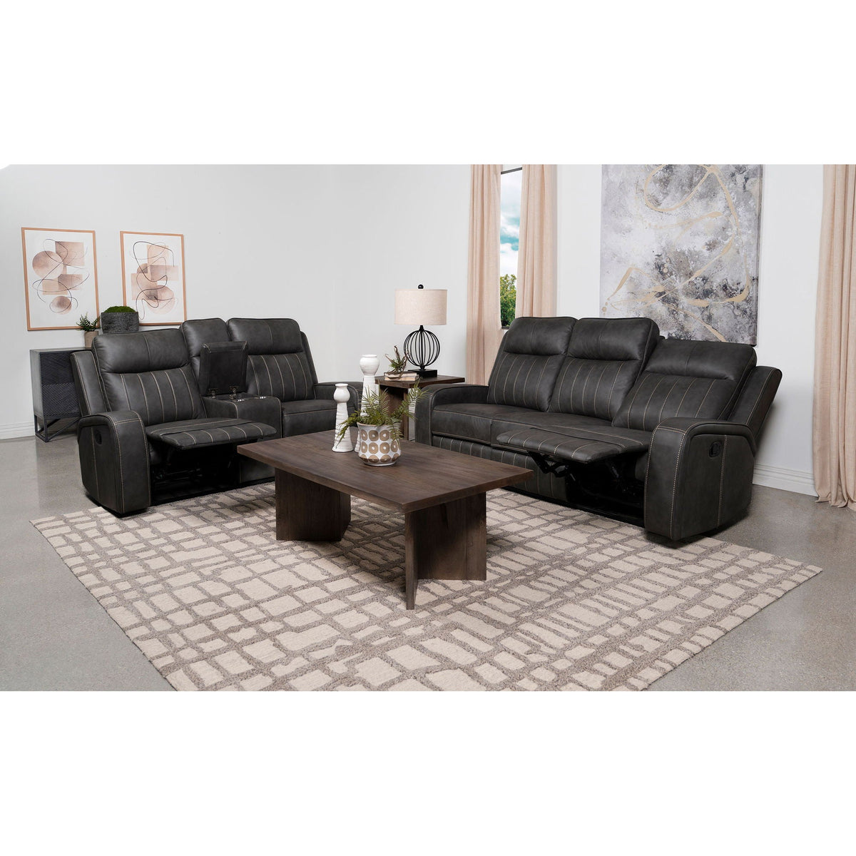 Forrest 2pc Motion Reclining Sofa Set gray by HouseOfZazla faux leather chaise longues on Tampa Home & Garden Store