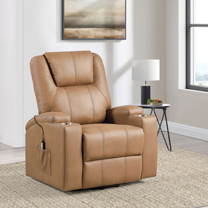 Macklin Power Lift Massage Recliner with Heat and Dual Cupholders in tan on Tampa Home & Garden Store