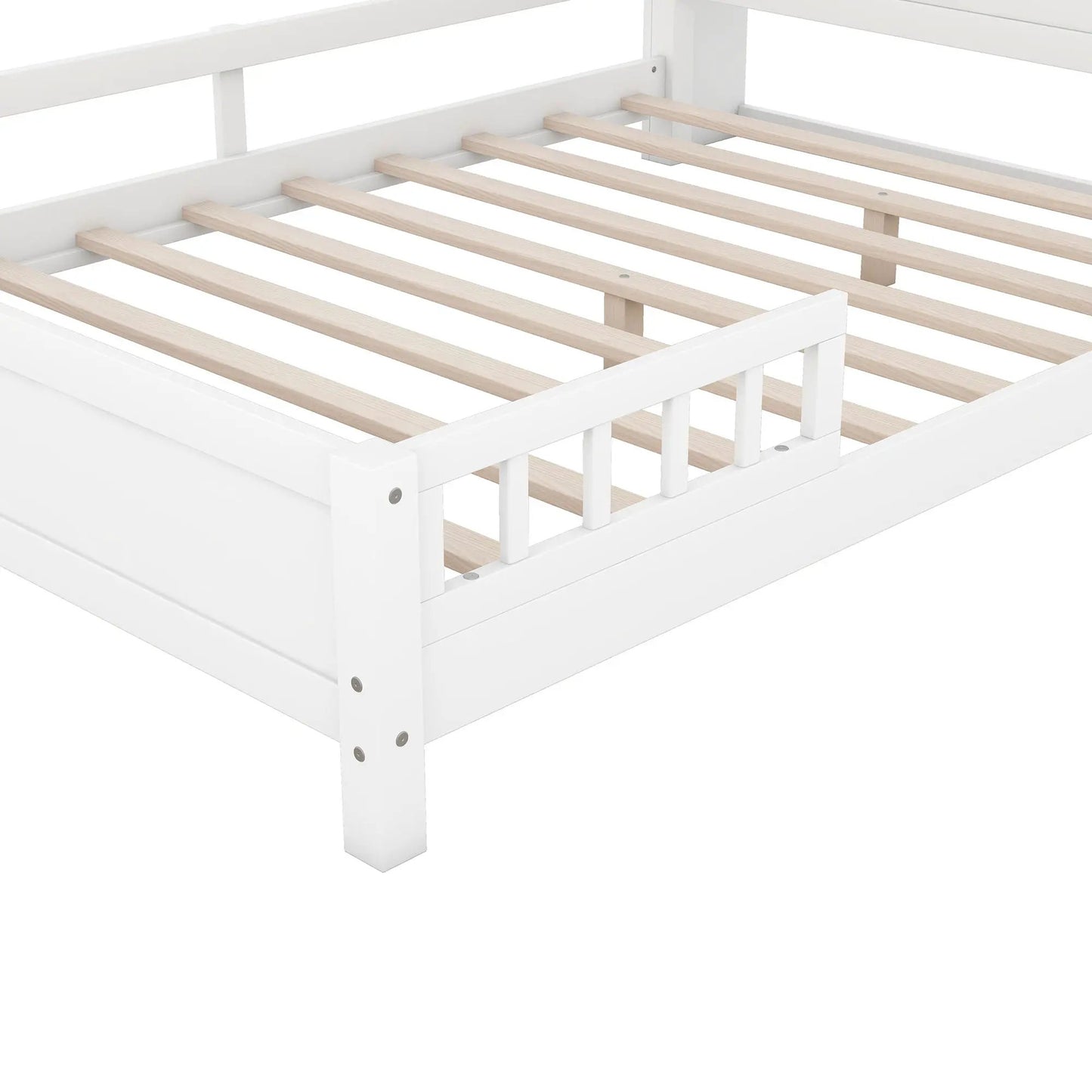 Wood Platform Bed With Led Light and Guardrail