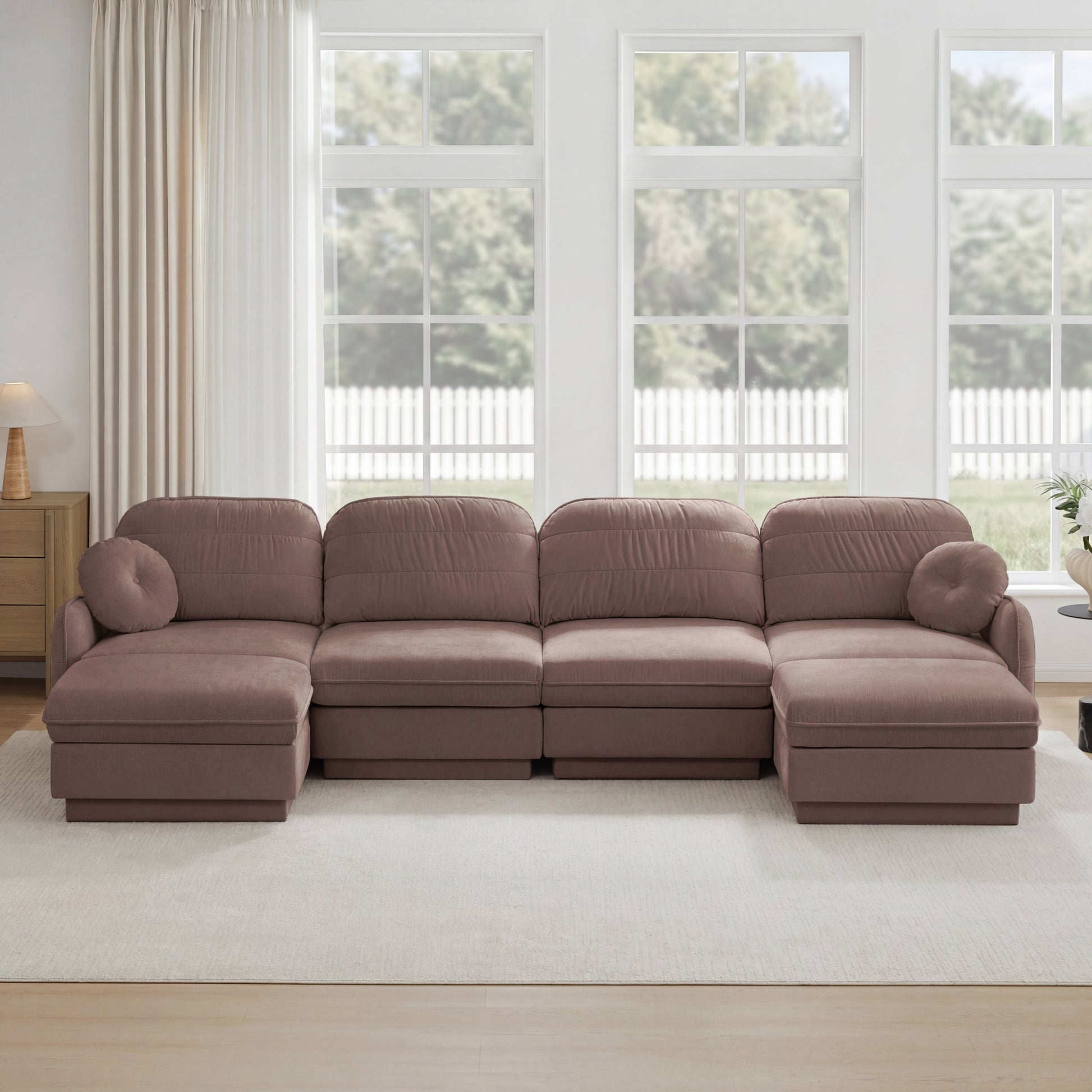 137in Chenille U-Shaped Sofa sectional by HouseOfZazla, mauve with chaise on Tampa Home & Garden Store