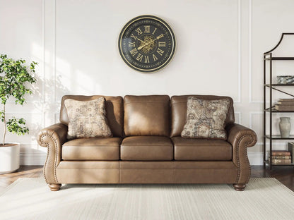 Chasemore Sofa by Unique Piece Furniture, brown leather stationary sofa with nailhead trim on Tampa Home & Garden Store