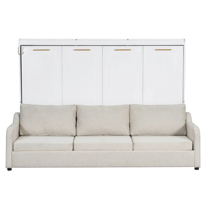 Murphy Cabinet Bed with Folding Sofa, white cabinet, gold handles, built-in shelves and LED light on Tampa Home & Garden Store