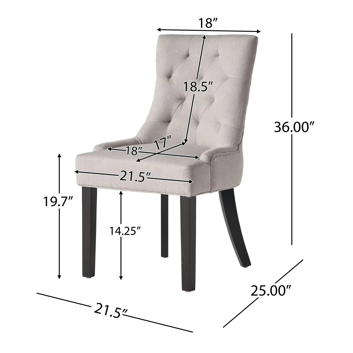 Contemporary Cheney dining chair set in tufted beige fabric with black legs on Tampa Home & Garden Store
