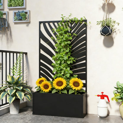 Raised metal planter bed with decorative black privacy panel by HouseOfZazla, freestanding on Tampa Home & Garden Store