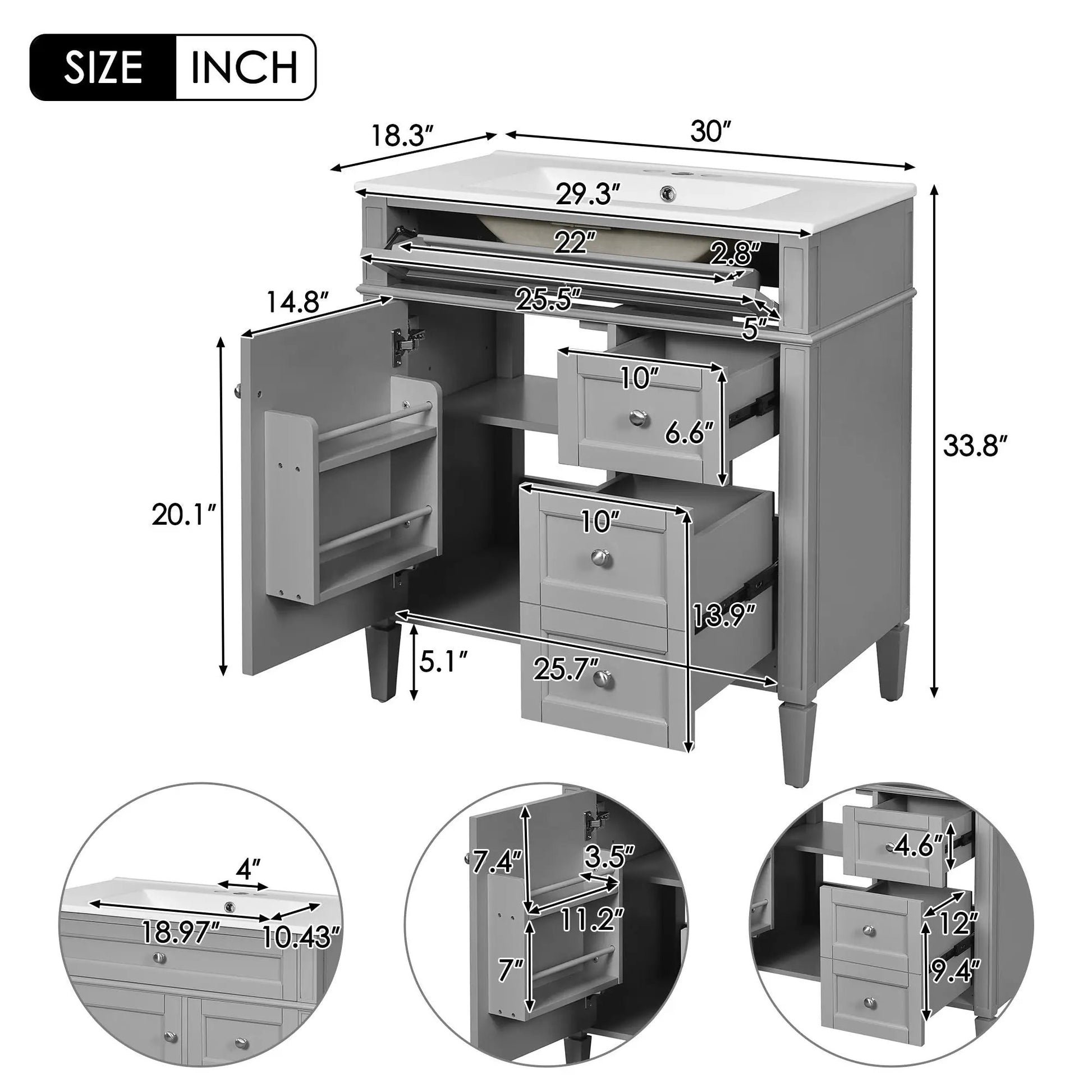 Bathroom vanity with top sink, gray finish, 2 drawers by Unique Piece Furniture on Tampa Home & Garden Store
