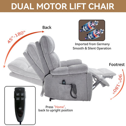 Grey HouseOfZazla dual-motor lift recliner with remote and heat massage on Tampa Home & Garden Store