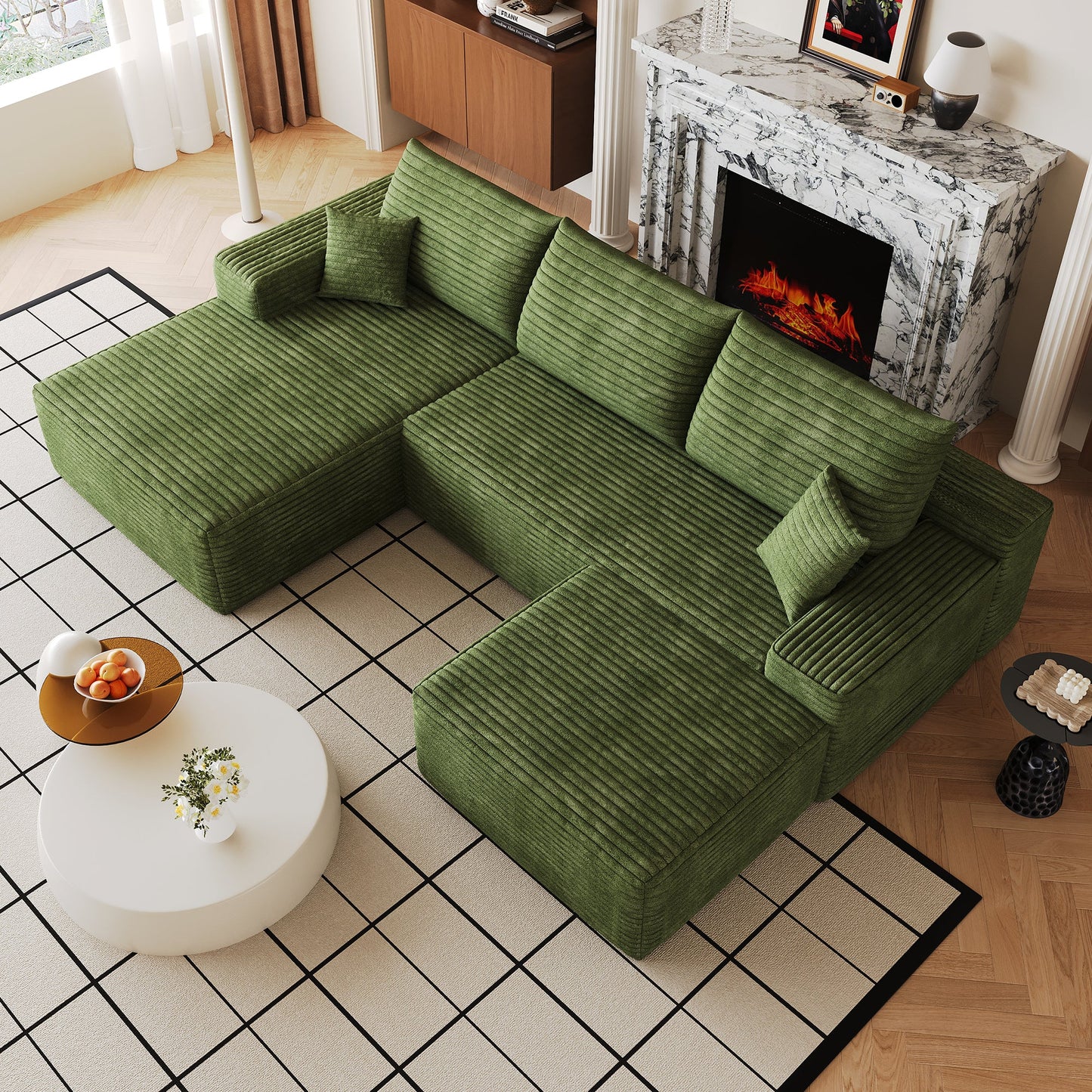 Cloud Corduroy Sectional Sofa and Ottoman
