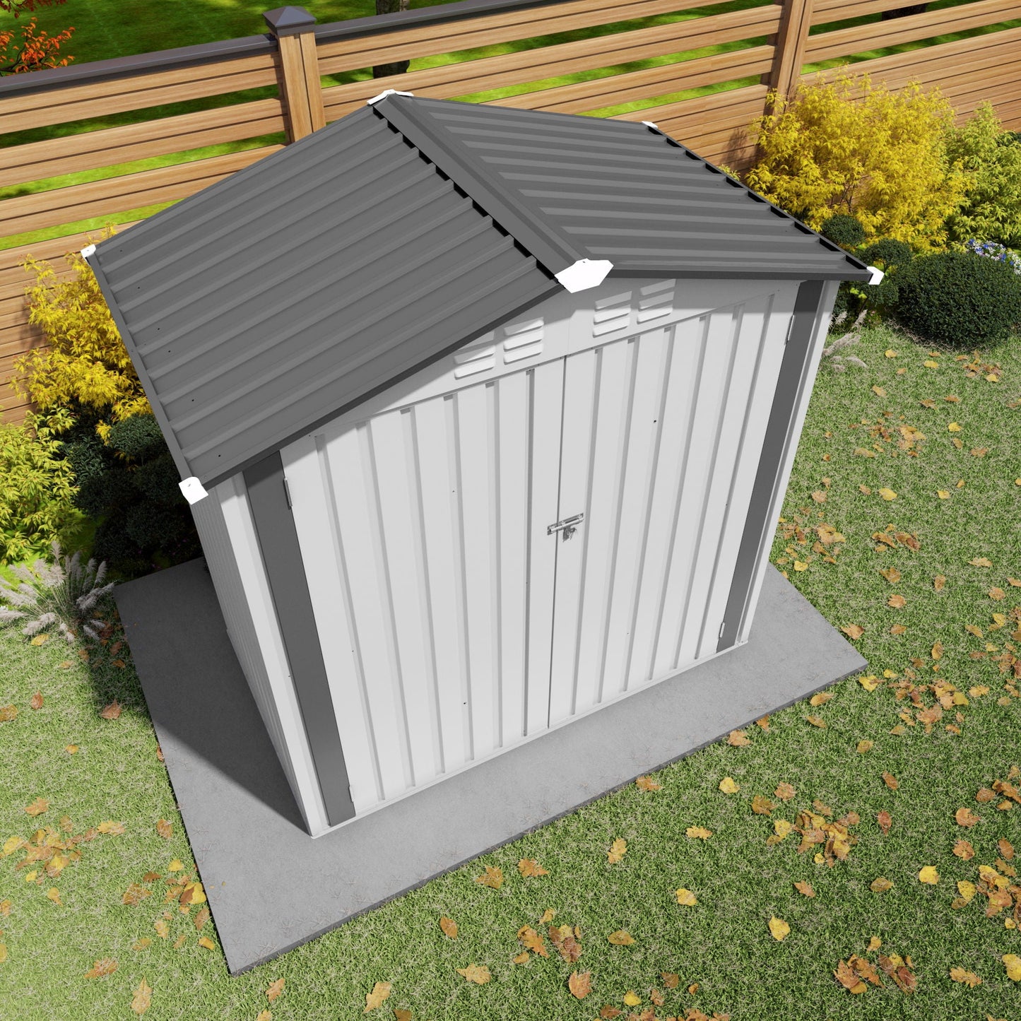 Garden tool shed metal gray with peaked roof lockable door HouseOfZazla on Tampa Home & Garden Store