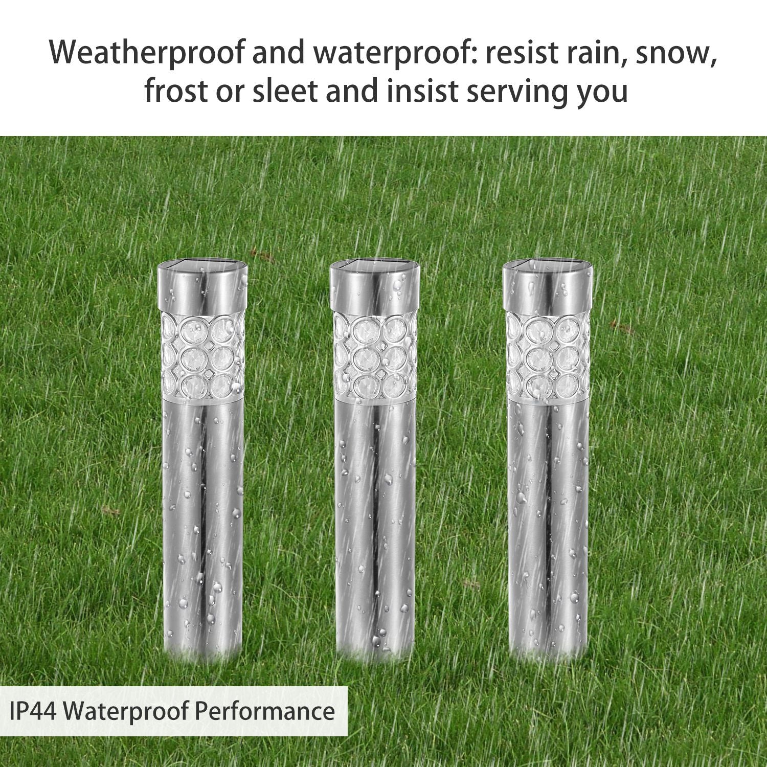 Solarek RGB solar garden lamps, IP44 waterproof, three stainless steel post lights on Tampa Home & Garden Store