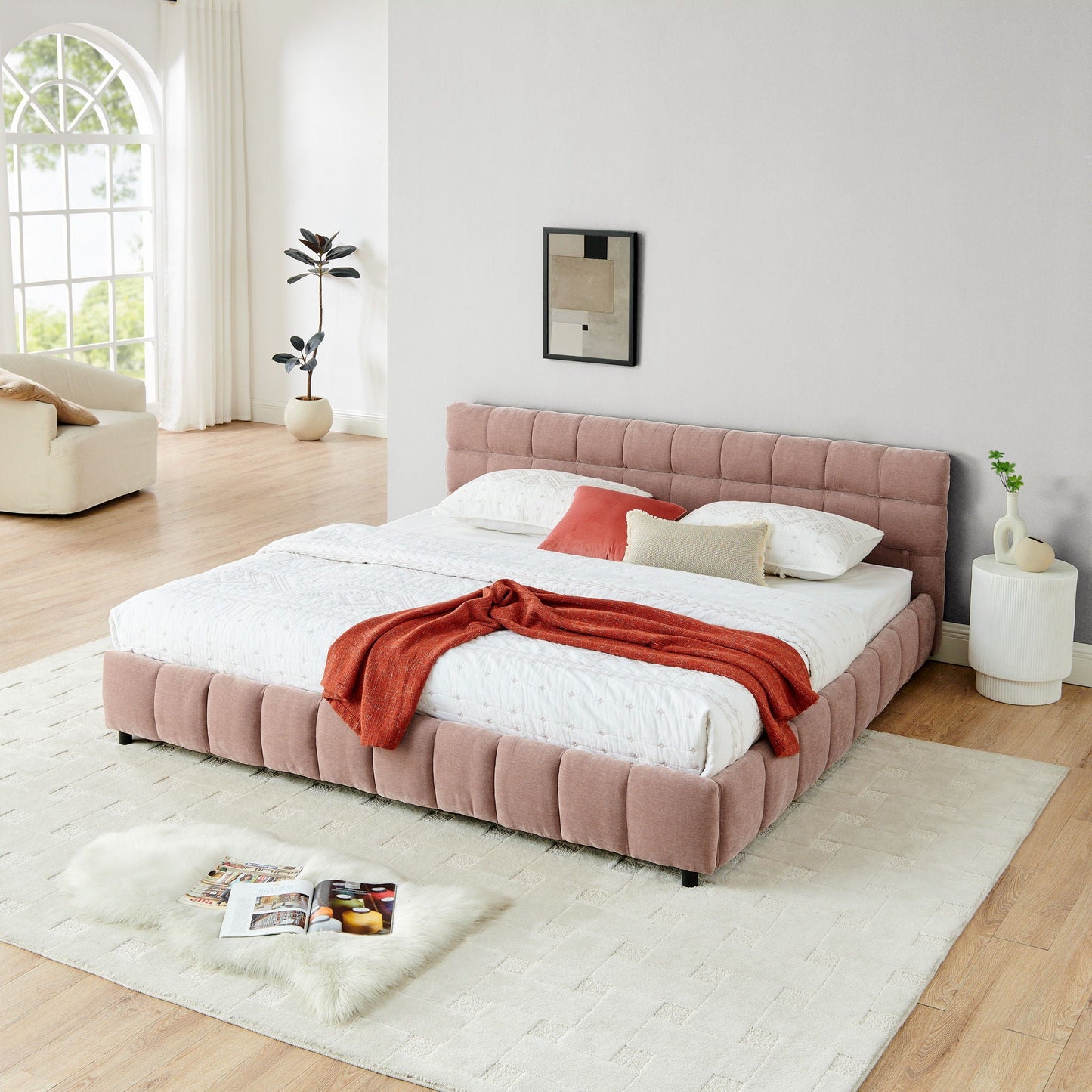 Modern Platform Bed Frame with Thick Fabric