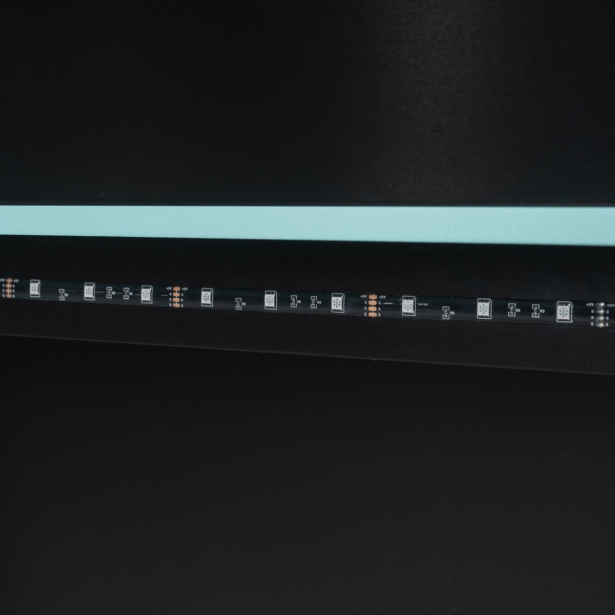 RGB LED strip with labeled icons and cyan glow on black panel on Tampa Home & Garden Store