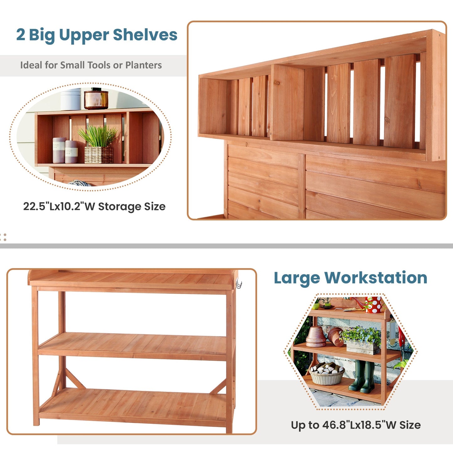 TOPMAX 65in Wooden Farmhouse Outdoor Potting Bench with upper shelves by HouseOfZazla on Tampa Home & Garden Store