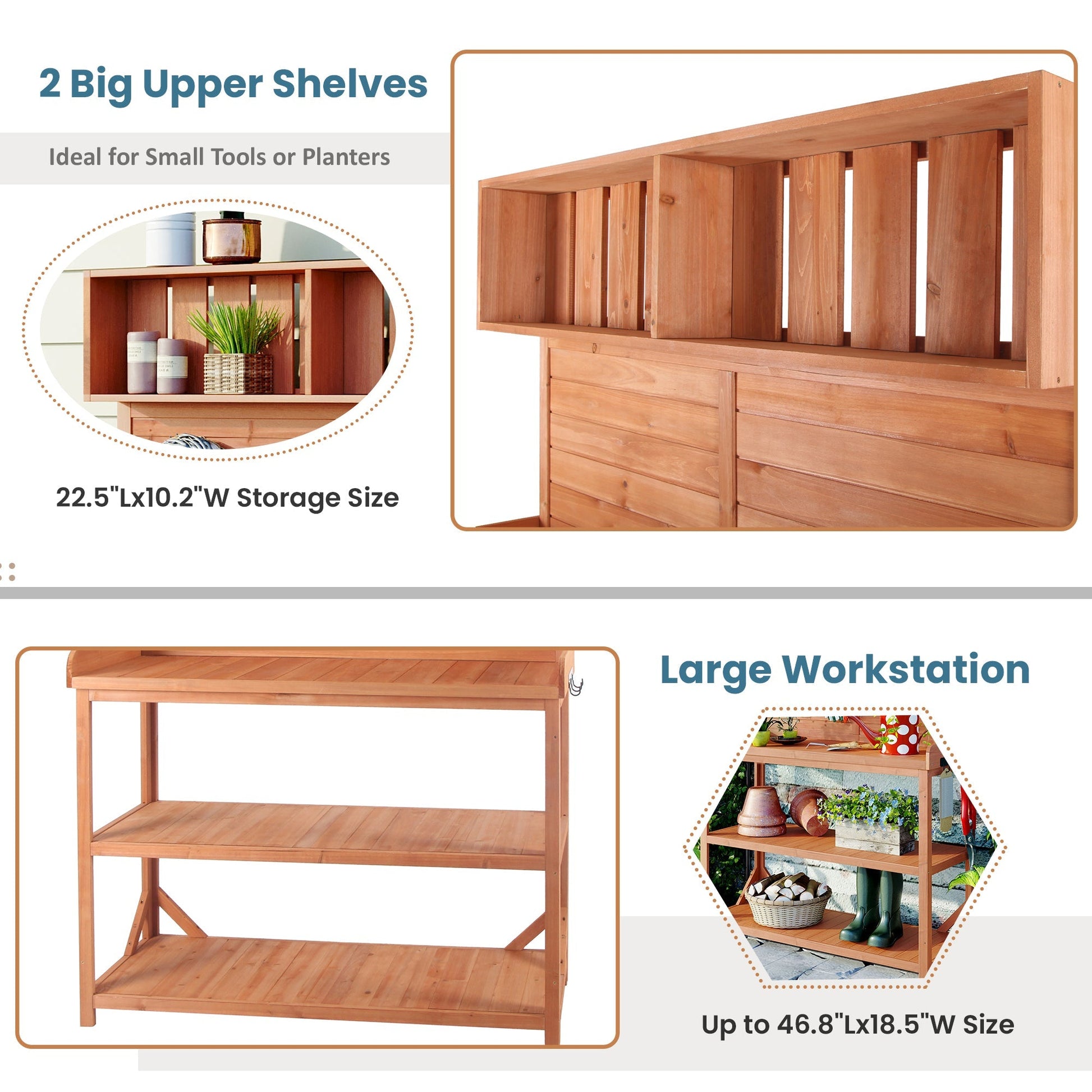 TOPMAX 65in Wooden Farmhouse Outdoor Potting Bench with upper shelves by HouseOfZazla on Tampa Home & Garden Store
