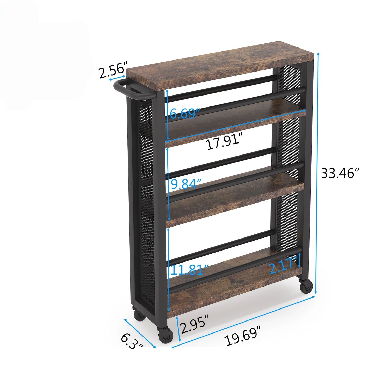 Narrow 4 Tier Rolling Kitchen Storage Cart