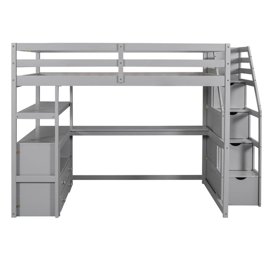 Loft bed with desk, gray metal frame, shelves and 2-drawer storage staircase HouseOfZazla on Tampa Home & Garden Store