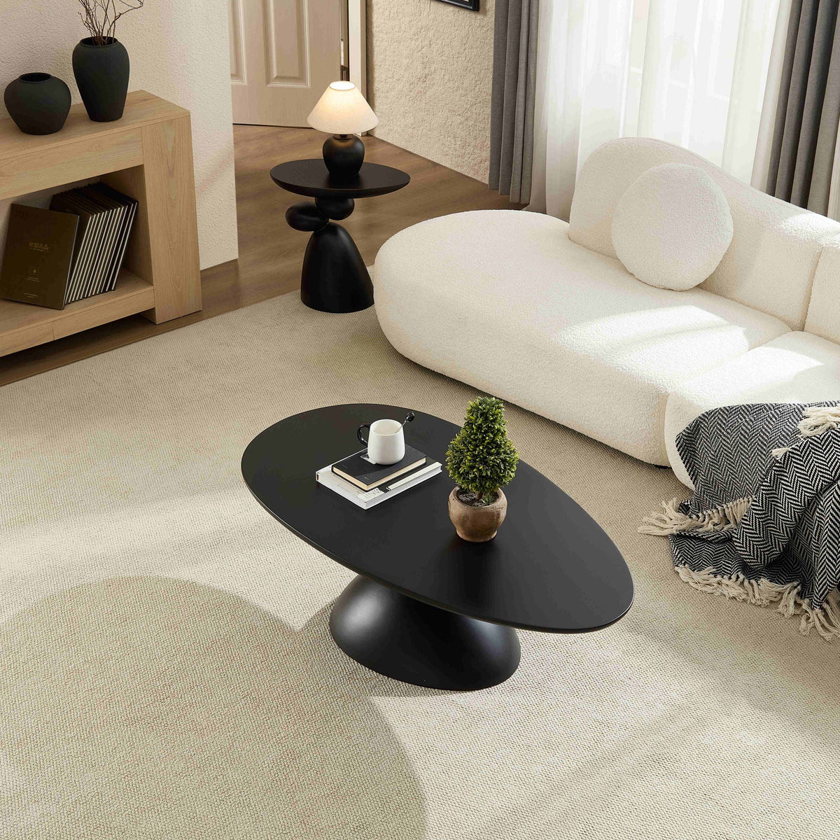 Lucky Stone Shaped End Table with Sculptural Black Base and Round Top by HouseOfZazla on Tampa Home & Garden Store