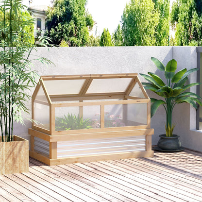 Outsunny wooden raised greenhouse frame with mesh side panels, natural finish on Tampa Home & Garden Store