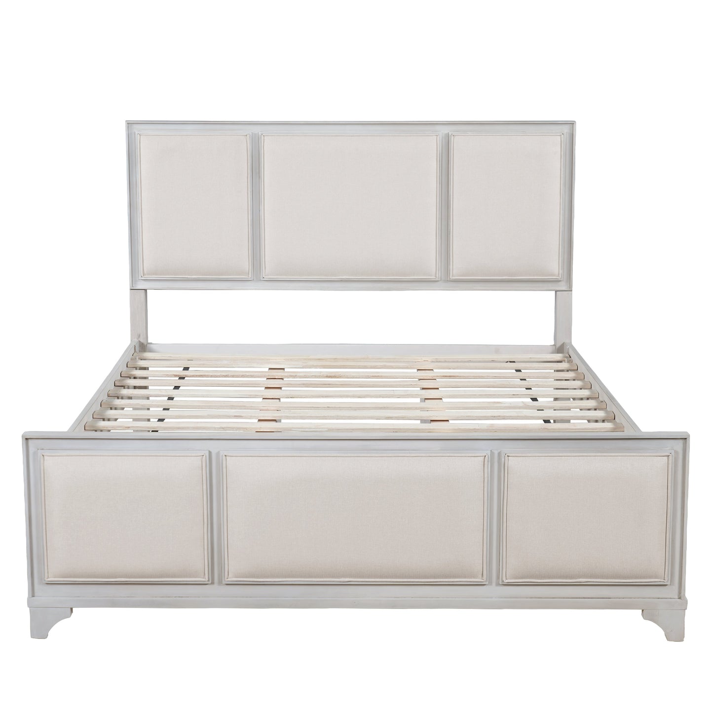 Queen Wooden Bed Frame with Upholstered Headboard