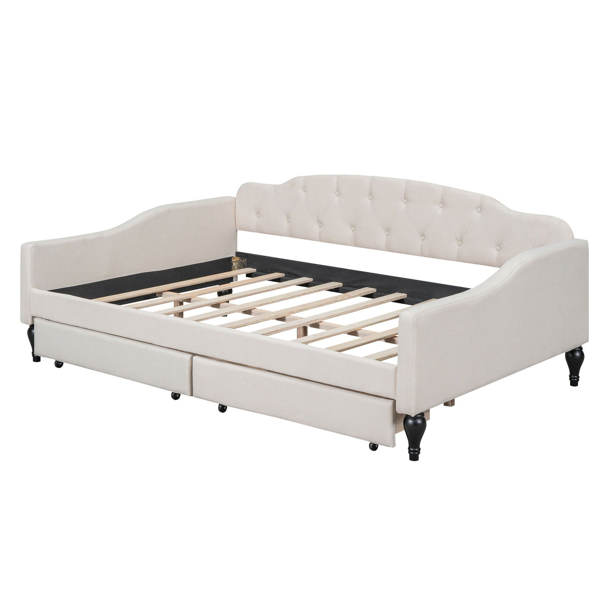 Upholstered Tufted Daybed by HouseOfZazla with curved button-tufted back in ivory fabric on Tampa Home & Garden Store