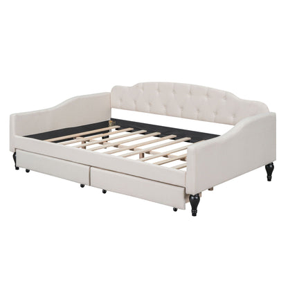 Upholstered Tufted Daybed by HouseOfZazla with curved button-tufted back in ivory fabric on Tampa Home & Garden Store