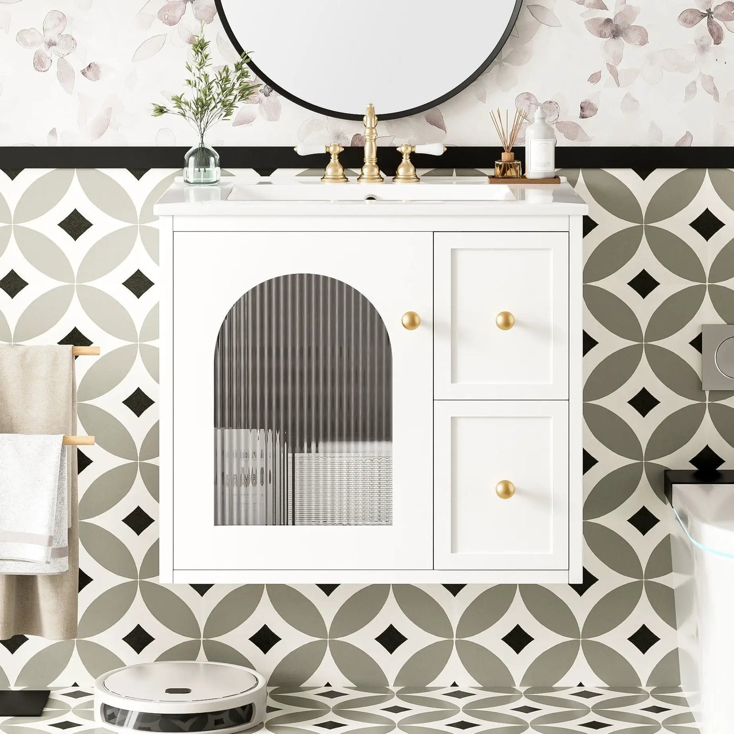 Wall-mounted vanity with sink, white finish, 2 drawers, soft-close by Unique Piece Furniture on Tampa Home & Garden Store