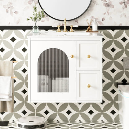 Wall-mounted vanity with sink, white finish, 2 drawers, soft-close by Unique Piece Furniture on Tampa Home & Garden Store
