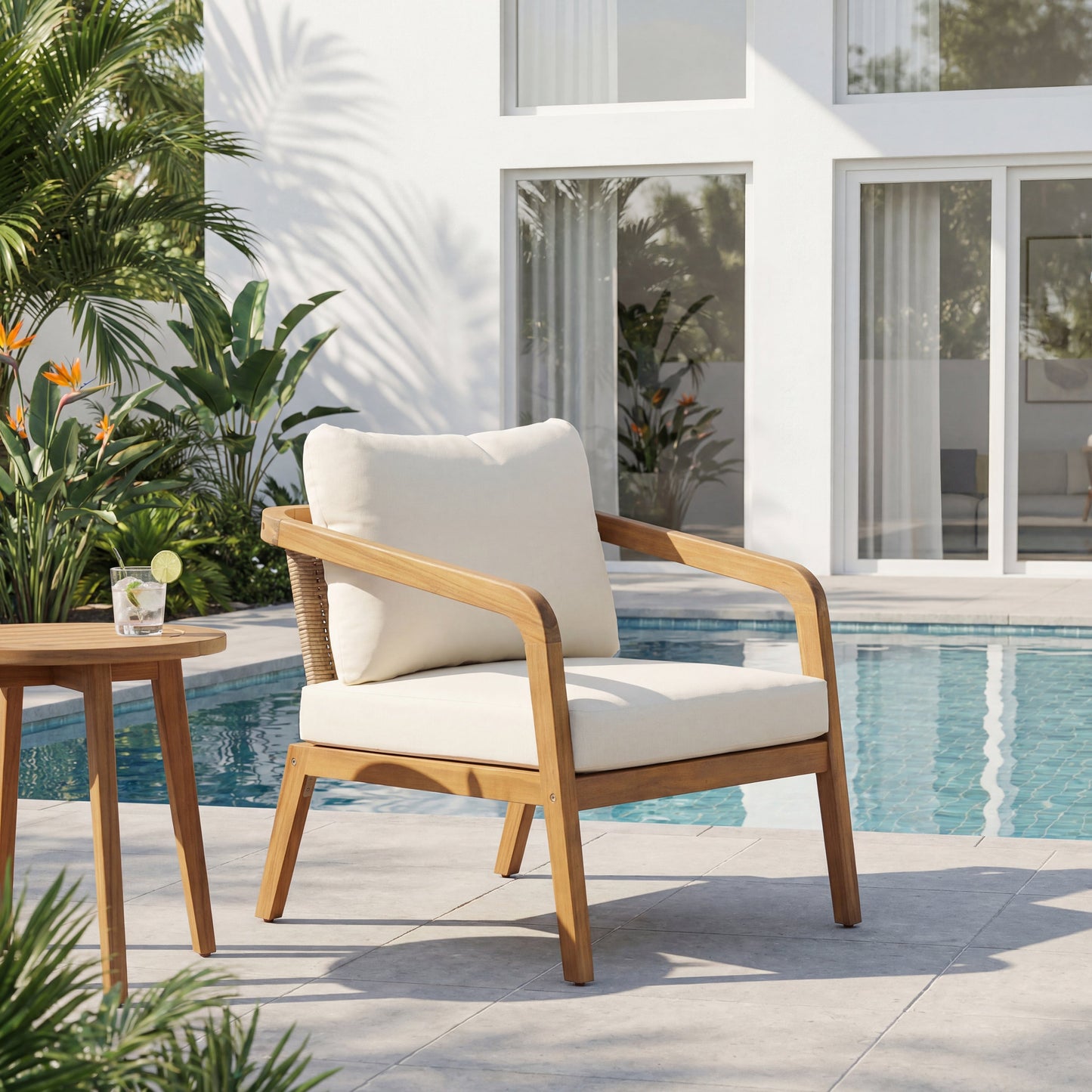 Acacia Wood Outdoor Patio Club Chair with Cushion